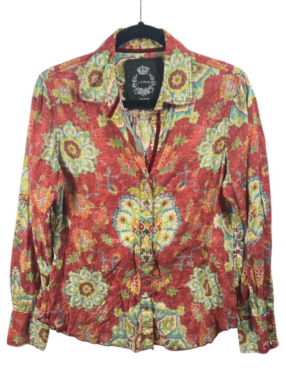 Cino Top Womens Button Up Shirt Long Sleeve Medium Ornate Boho Persian Indie
